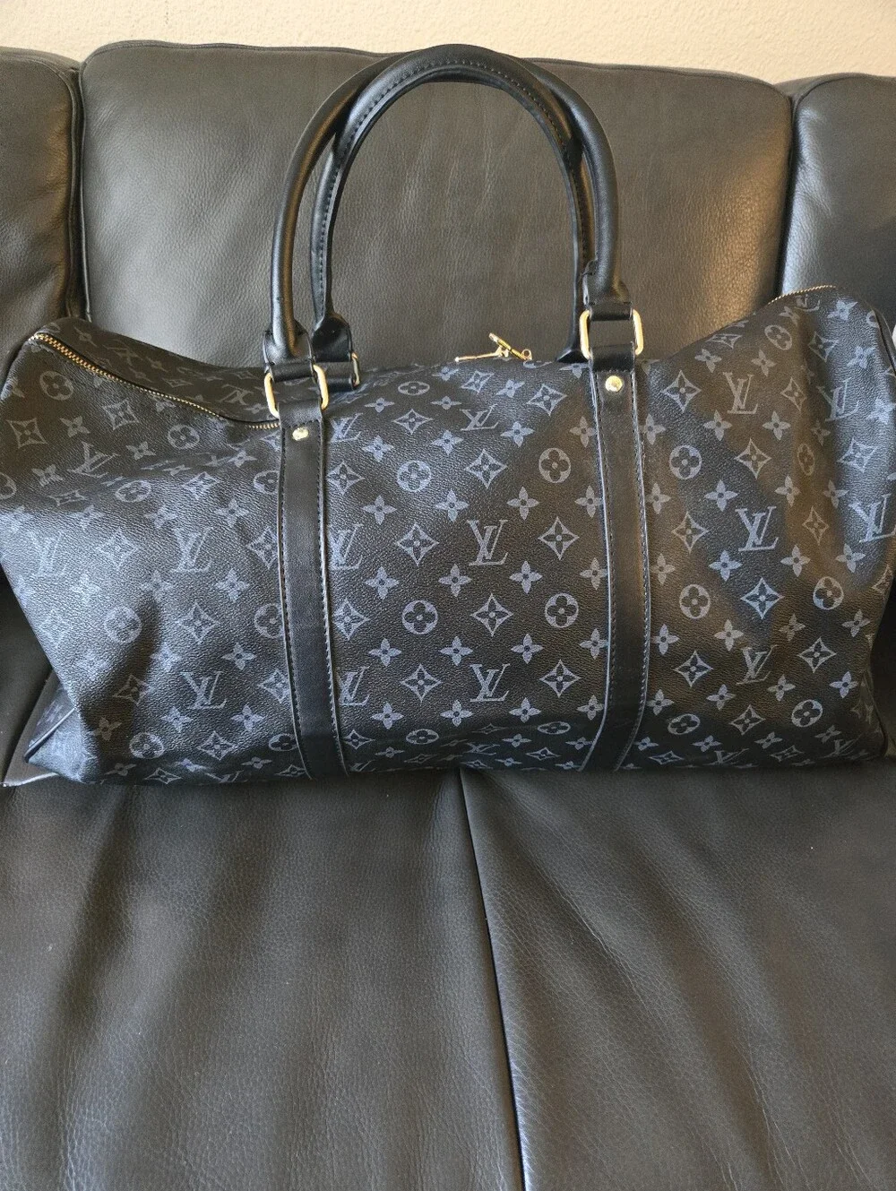 Unbranded Black Monogram Travel Duffel Bag W/ Red Interior